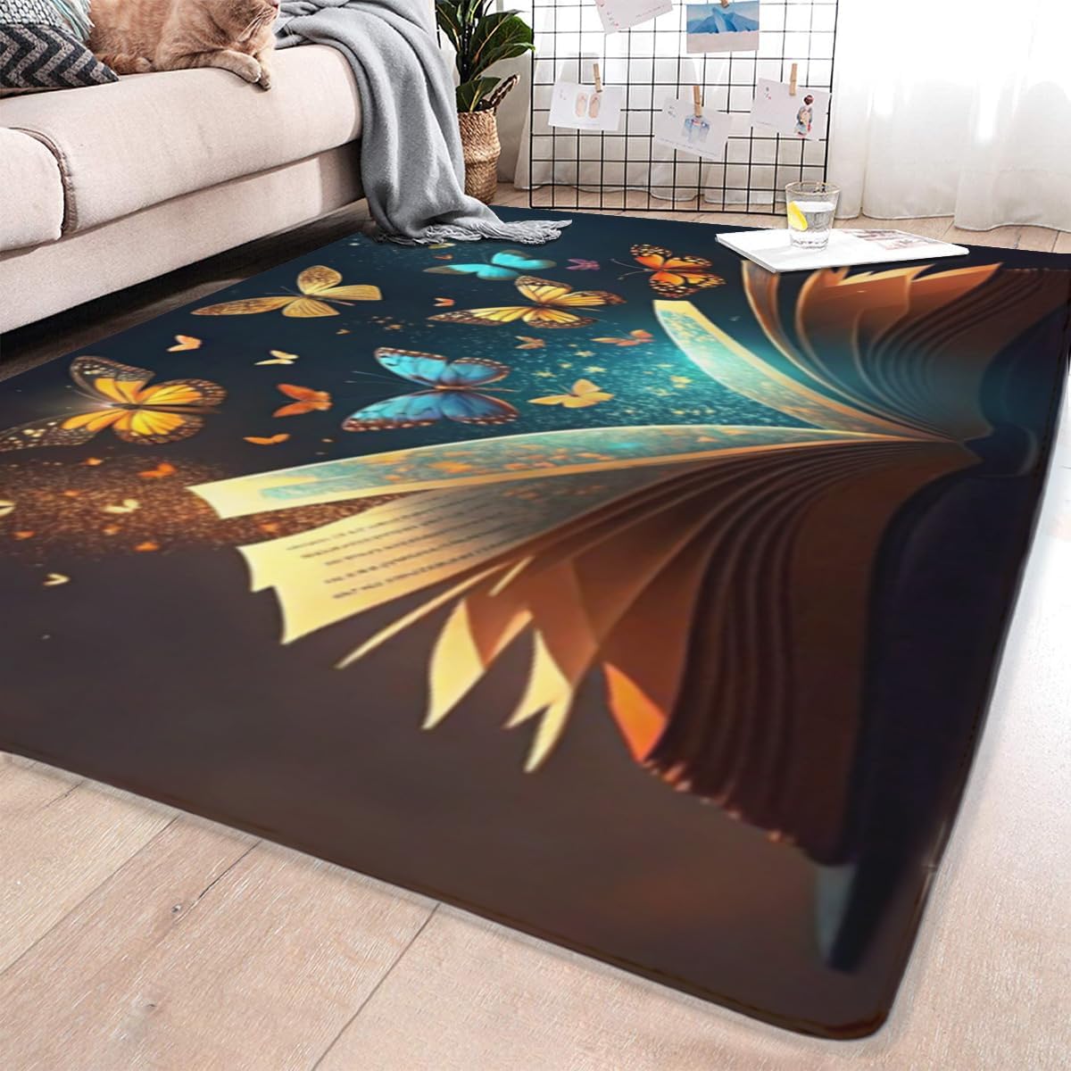 Butterfly Carpet Area Rug - Lovely Butterflies Printed Carpets for Kids Butterfly Theme Living Room Indoor Bedroom Decor Soft Polyester Yoga Mat 2'x3'
