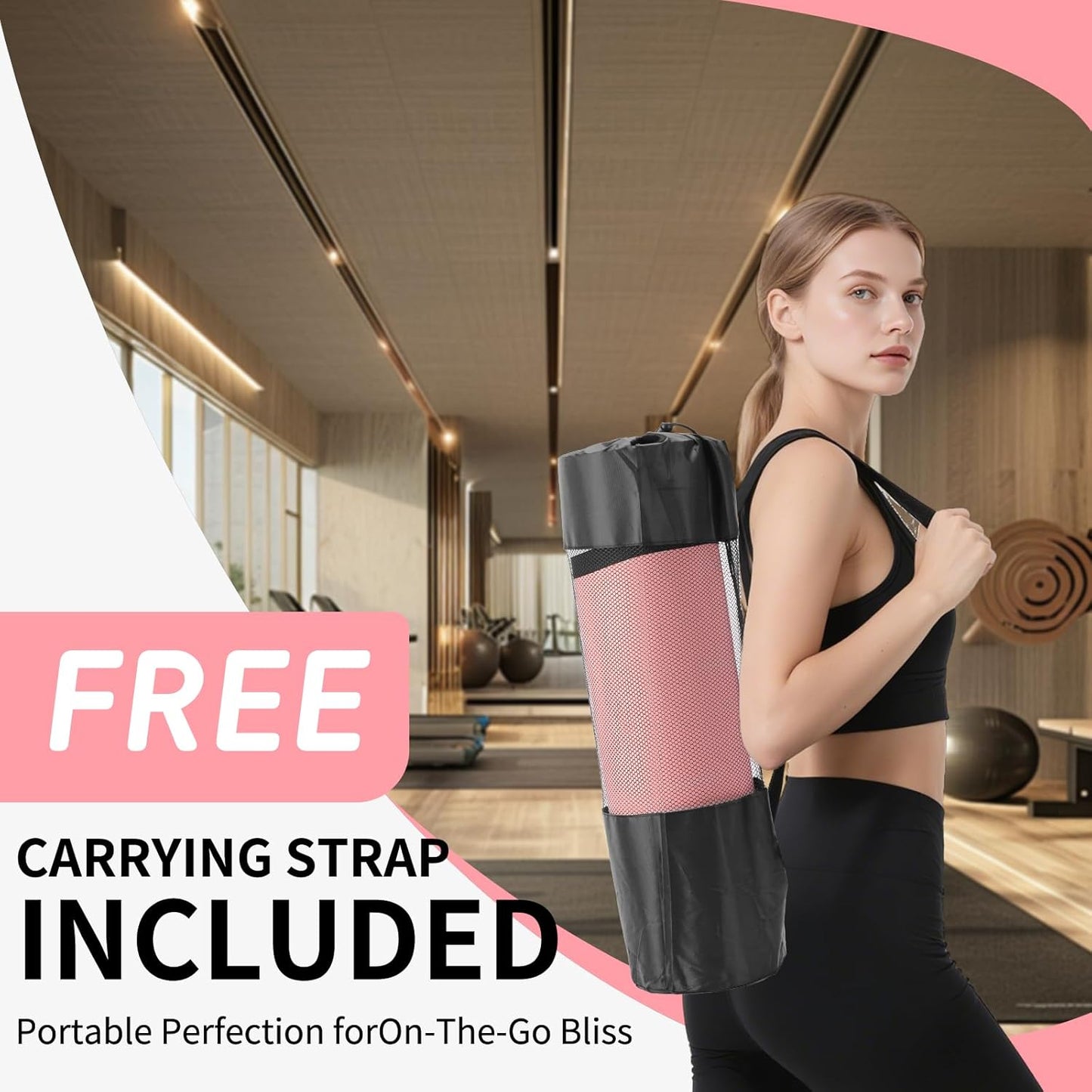 Thick TPE Yoga Mat, Non-Slip Eco-Friendly Exercise Mat with Carrying Strap for Yoga, Pilates and Home Workouts, Standard and Extra Wide Options