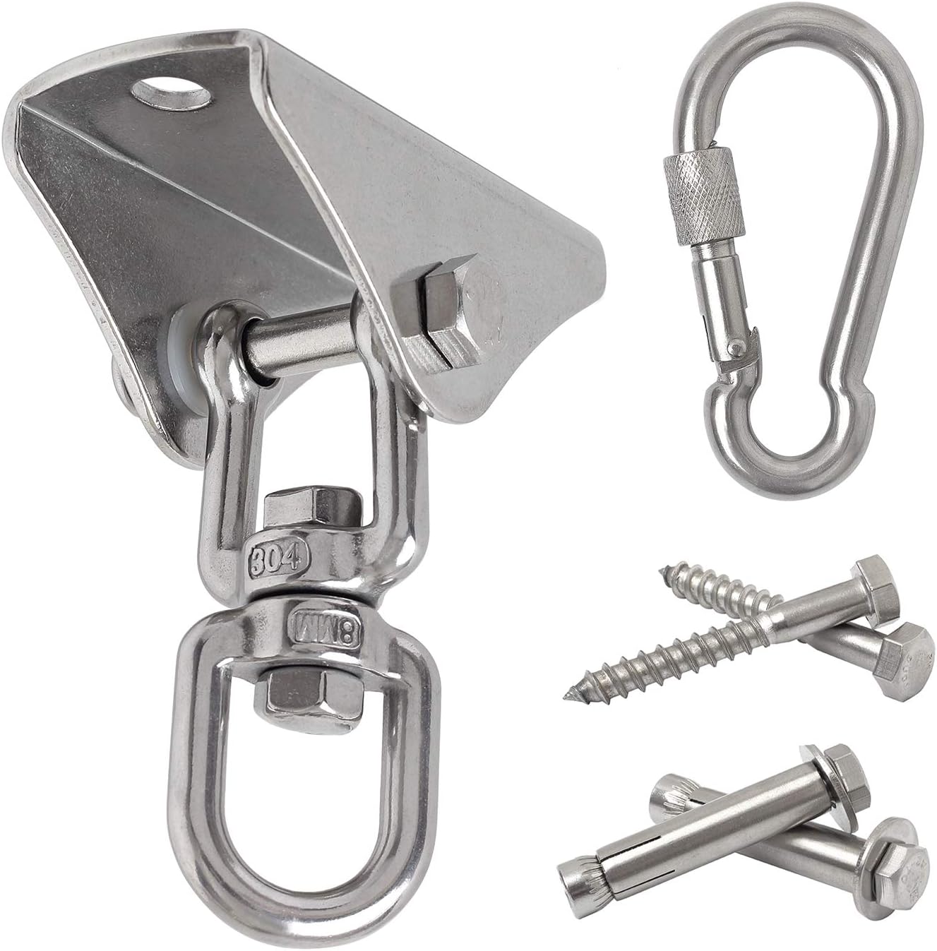 Hammock Hanging Chair Hardware kit, 1000LB Capacity Heavy Duty 360°Rotate Swing Antirust Stainless Steel 304S Safety Lock Carabiner Hooks for Swing Set,Chair,Yoga,Multiple Indoor Outdoor Gym,Sandbag