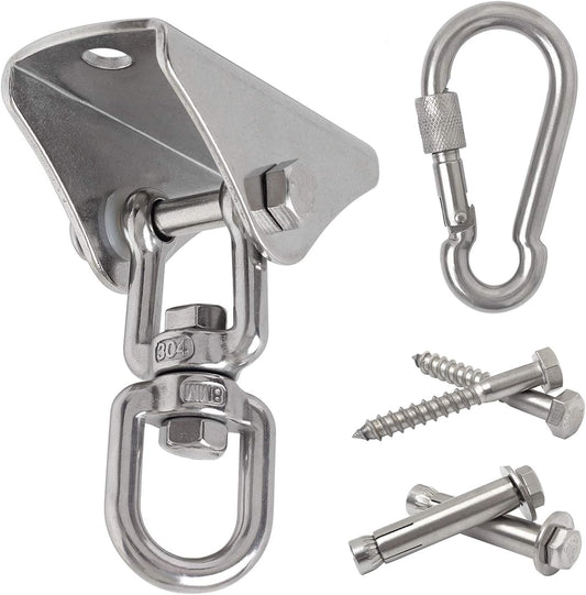 Hammock Hanging Chair Hardware kit, 1000LB Capacity Heavy Duty 360°Rotate Swing Antirust Stainless Steel 304S Safety Lock Carabiner Hooks for Swing Set,Chair,Yoga,Multiple Indoor Outdoor Gym,Sandbag