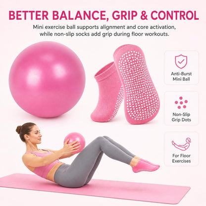 Pilates Kit for Women, 13 Piece Home Workout Starter Set with 14 Inch Ring, Mini Ball, 5 Resistance Bands, Yoga Socks, Stretch Strap and Carry Bag for Core Strength, Toning, Flexibility