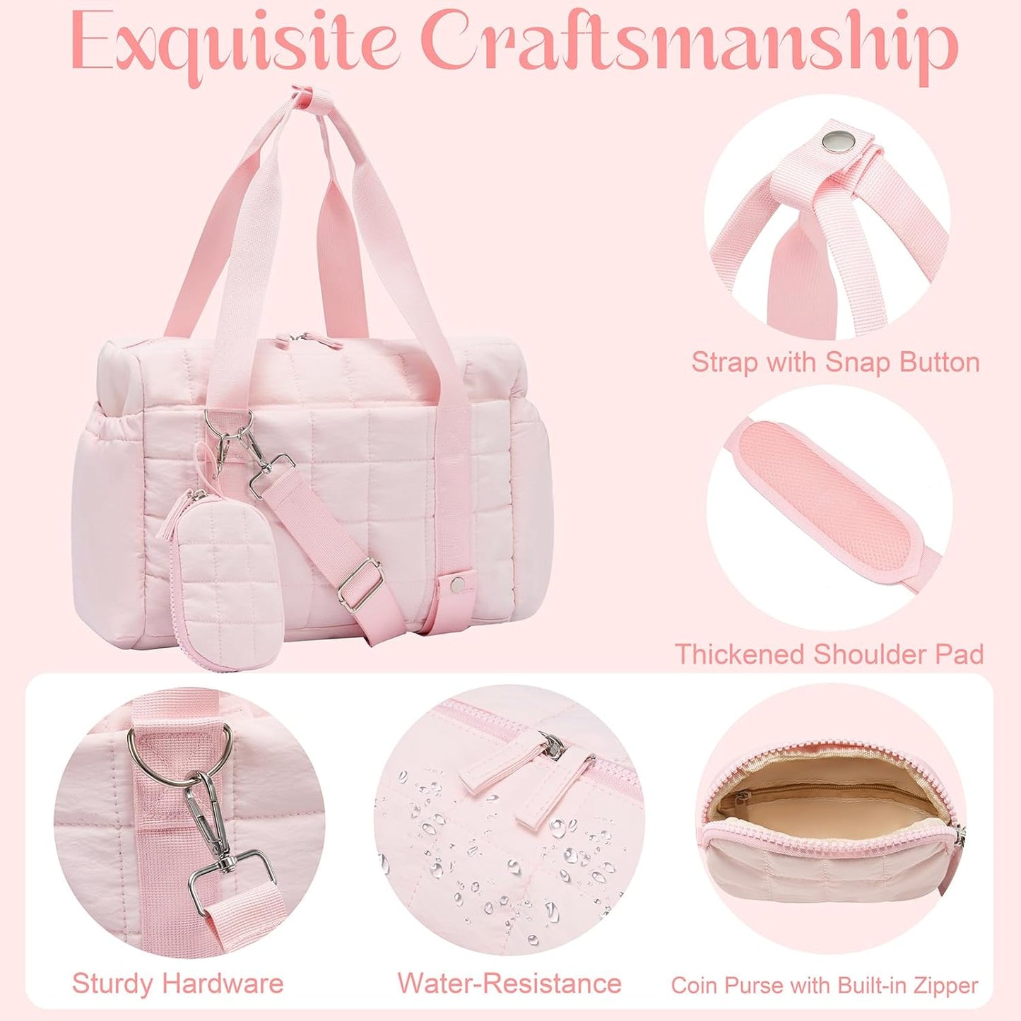 Small Gym Bag for Women, Puffy Sports Duffel Bag with Yoga Mat Holder, Gym Tote Bag with Wet Pocket & Coin Wallet, Carry on Bag for Workout Dance Pilates Ballet Swimming Travel