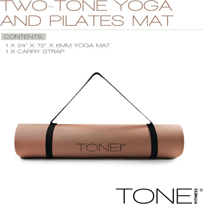 TONE Fitness Yoga Mat 1/4" Thick Non Slip Exercise & Pilates Mat for Home Workouts with Carrying Strap | Multiple Options