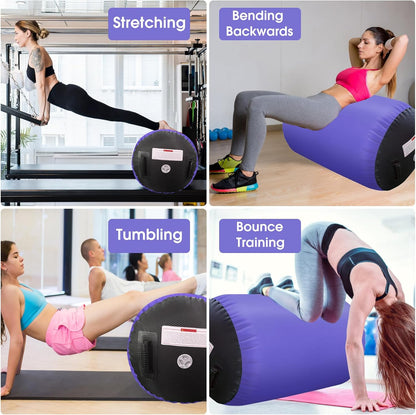 Gymnastics Air Barrel Roller Air Spot, Inflatable Tumbling Mat Tumble Track Gymnastic Equipment Balance Cylinder with Pump for Yoga Cheerleading Home Use Gym