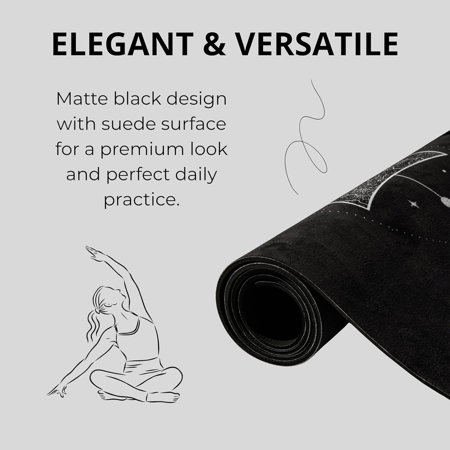 Yoga Mat With Strap 5mm Non Slip Suede & TPE - Eco-Friendly Fitness & Exercise Mat for Home Gym, Pilates, Hot Yoga, and Meditation - Lightweight Durable 72 x 24 inch Workout Mat for Women, Men