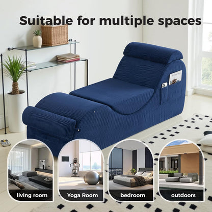 Yoga Chairs for Adults, Ergonomic Chaise Lounge Chair Indoor with Side Pocket, Lumbar Pillow, Ottoman, Yoga Chair Perfect for Stretching, Relaxation, Exercise, Used in Bedroom, Living Room（Grey）