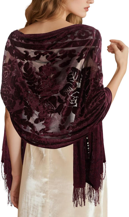E-Clover Lace Shawl Velvet Scarfs Shawls and Wraps for Evening Dresses Wedding Shawl Wraps for Dress Accessories Winter