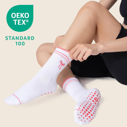 COOLMATE Pilates Socks with Grips for Women, Yoga Socks, Crew Non Slip Women for Barre, Pilates Gifts for Women - Colors A
