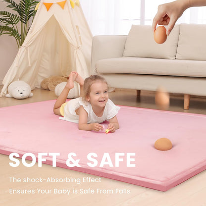 Baby Play Mat for Floor,1.3" Thick Memory Foam Tummy Time Mat,Soft Coral Velvet Nursery Rug,Large Non Slip for Crawling,Toddlers,Infants,Kids,Yoga & Tatami Style for Living Room(Dark Gray)
