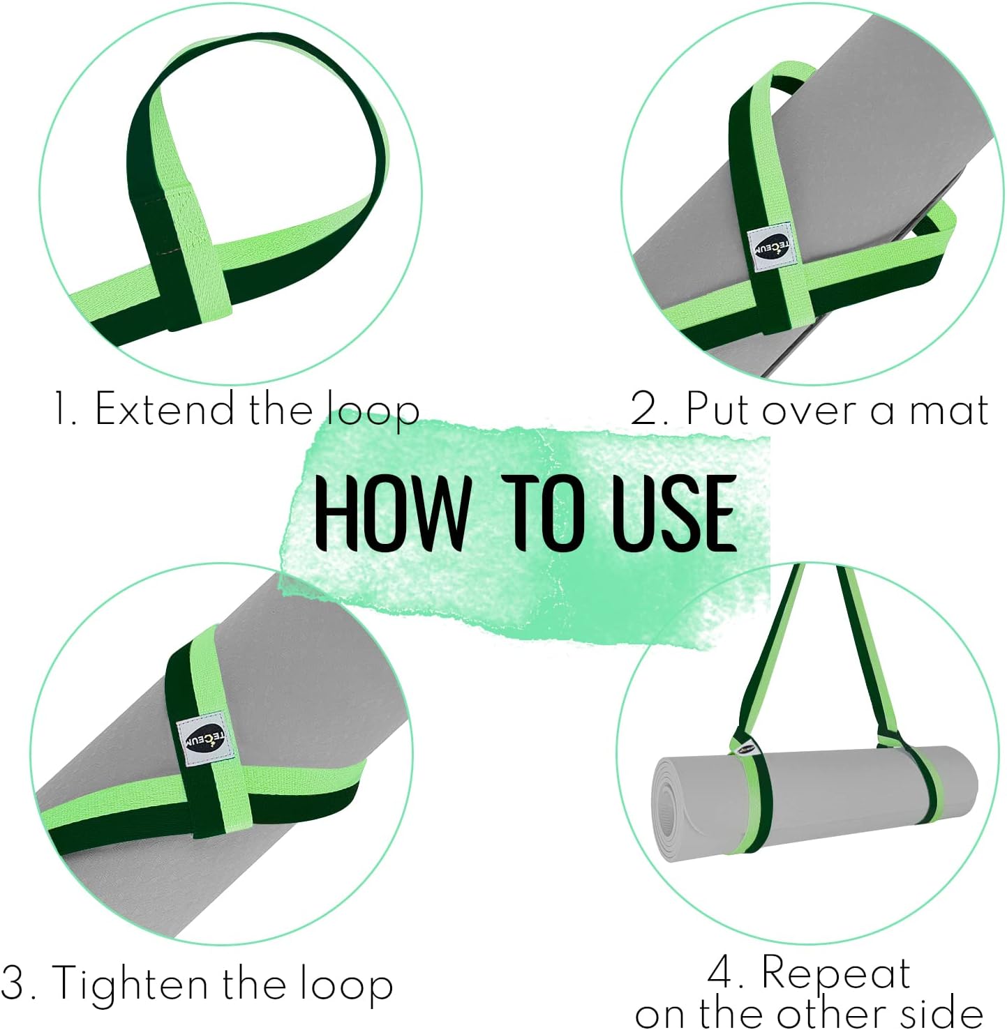 TECEUM Yoga Mat Strap – 30+ Colors – Adjustable Mat Holder Sling Carrier for All Mats [Mat Not Included]