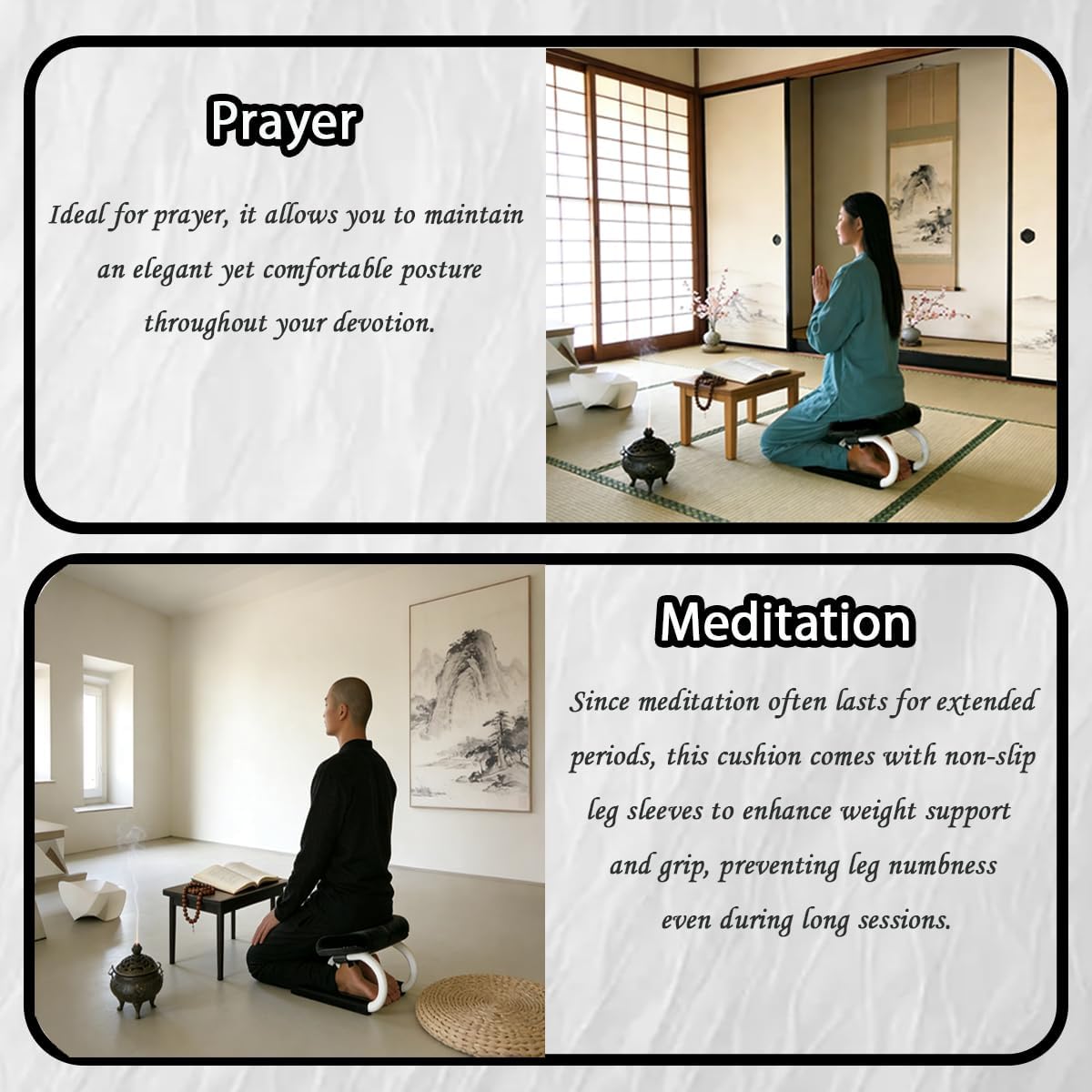 Meditation Bench,Adjustable Metal Kneeling Chair,Non-Slip Meditation Chair with Cushion,Ergonomic Meditation Chairs or Yoga Stool, Seiza Chairs for meditations, Home Studios, Yoga Rooms.
