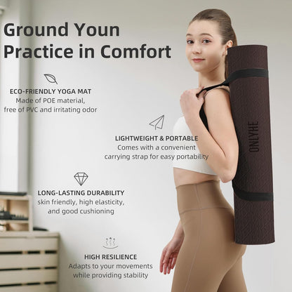 Yoga Mat Extra thick 8mm Exercise mat, Soft Lightweight TPE Fitness Mat with strap, High Elasticity, Anti-fatigue,non-slip mat for Women, Yoga, Camping, Travel, Gym & Outdoor | 72"L x 0.32"Th