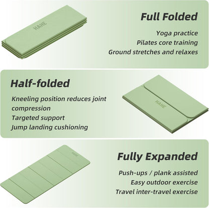 Foldable Yoga Mat,74"Lx32"Wx1/3"Thick,Folding Exercise Mat,Non-slip Wide Pilates Mats for Home Workout/Travel, Portable Yoga Mat Thick for Yoga/Pilates/Camping/Floor Exercises