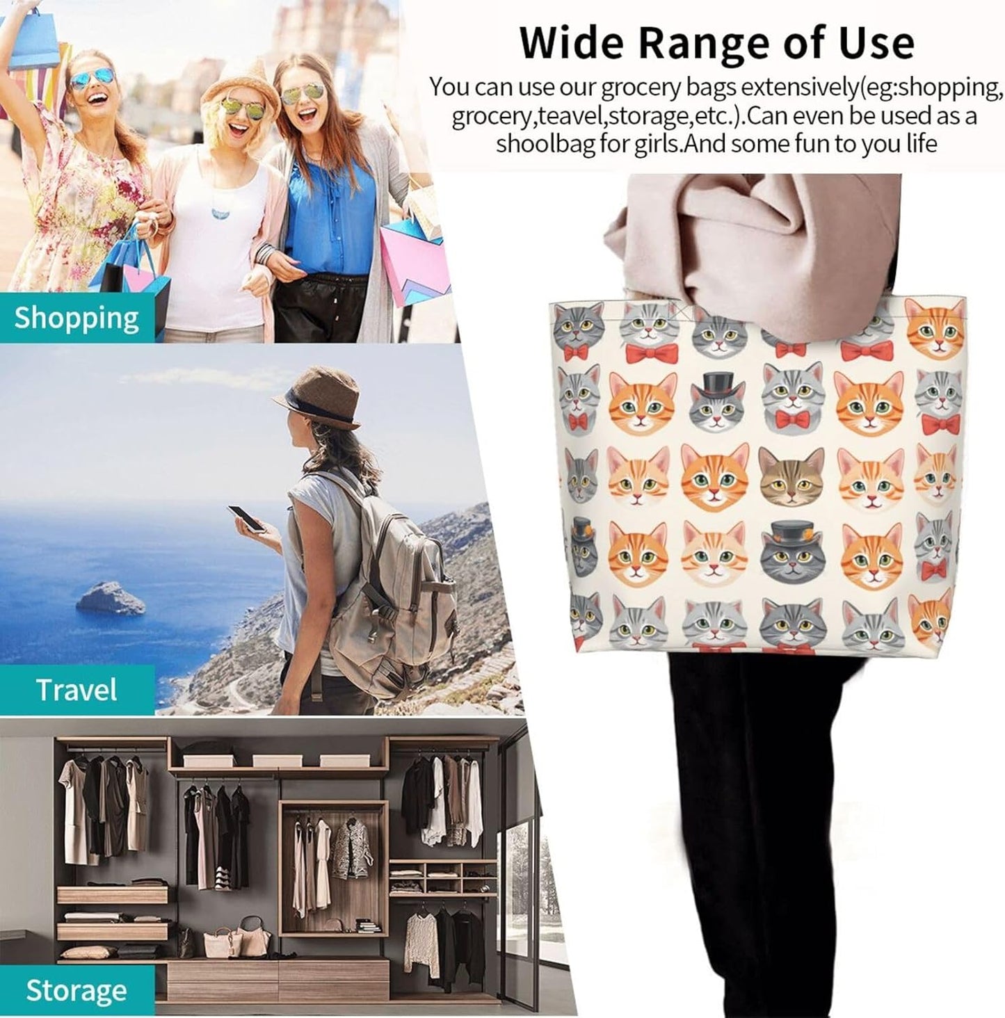 Tote Shoulder Bag Large Durable Reusable Eco-friendly Handbag Lightweight Stylish for Daily Use-19.7x15.7x5.9 Inch - Colors B
