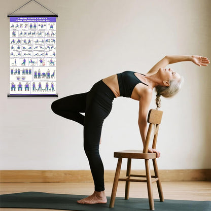 GiftNest Chair Yoga Wall Chart – 31 Poses for Seniors & Beginners – Fabric Poster with Hanging Rod & Rope – Durable, Foldable, and Easy to Display in Home or Office – Stretching & Mobility Guide