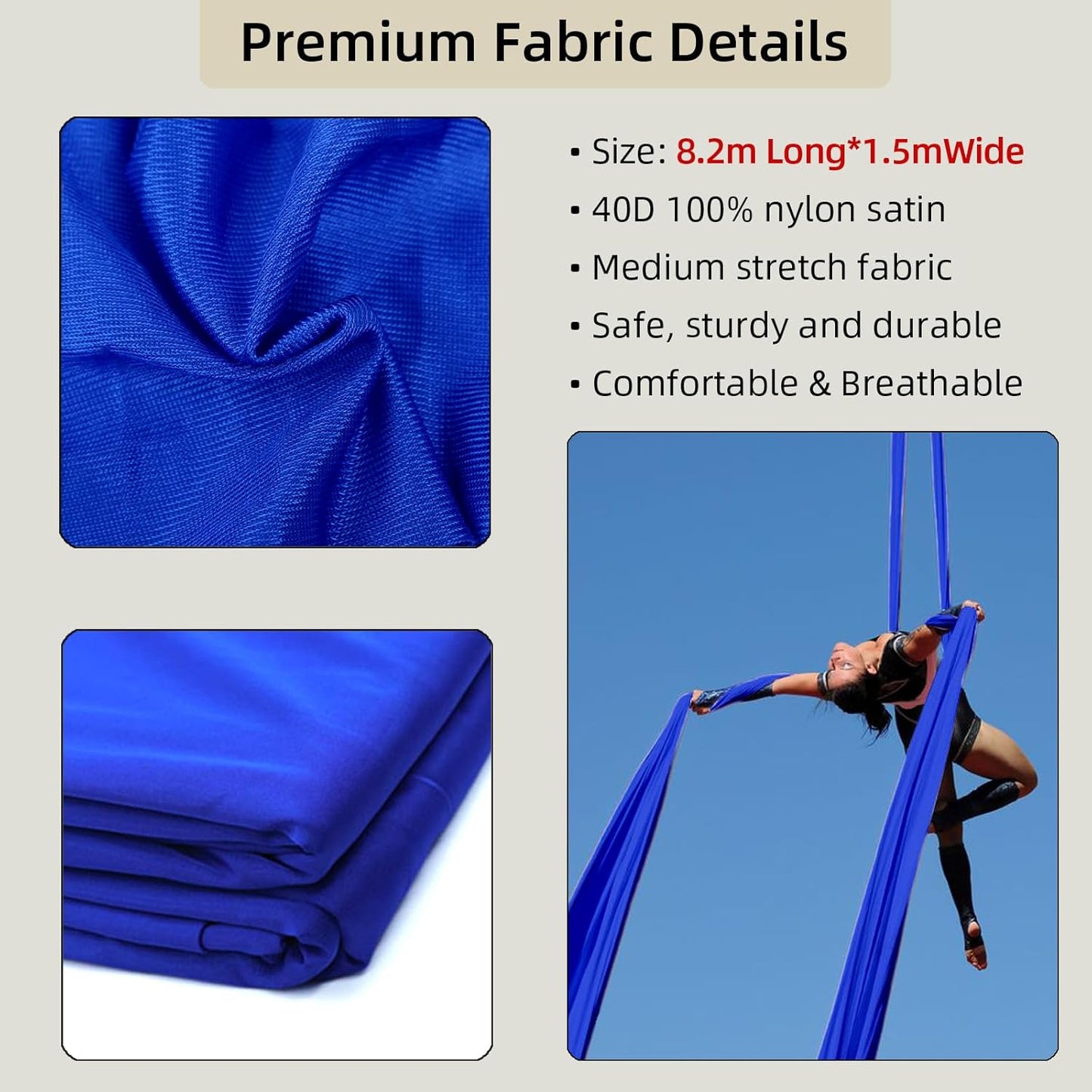 Aerial Silks Fabric, 9 Yards(8.2mL x 1.5mW) 40D Nylon Medium Stretch Yoga Swing for Acrobatic Flying, Durable Aerial Trapeze for Home, Boost Strength Balance (Fabric Only)