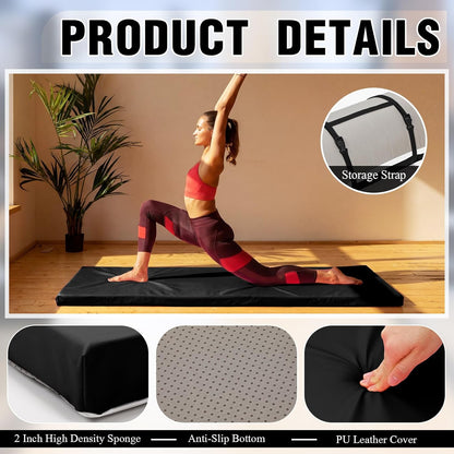 Lyrow 2 Inch 72"x24" Thick Foldable Yoga Mat with Carry Strap, Non-slip Portable Foam Gym Mat for Yoga, Pilates and Stretching