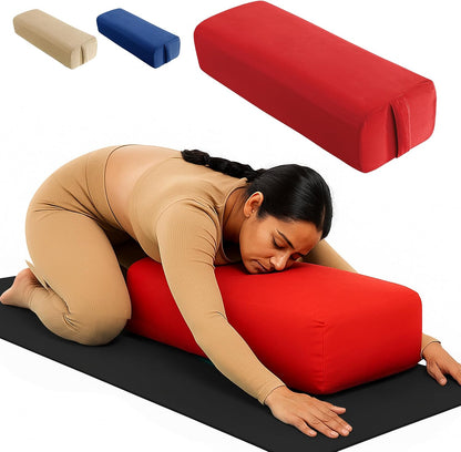 Rectangular Yoga Bolster Pillow for Meditation, Yoga & Back Support – Soft Meditation Cushion with Removable Hand Wash Cotton Cover & Carry Handle (beige)