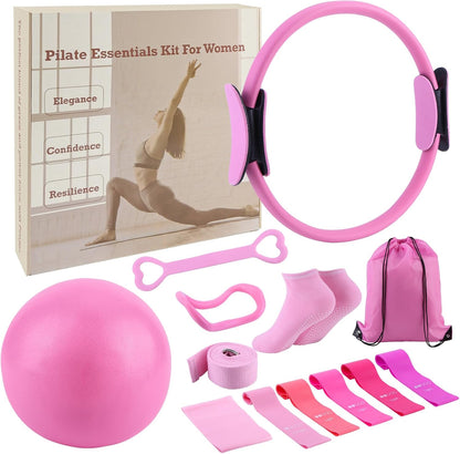 ASIEIT 13 PCS Pilates Kit for Women, Home Pilates Equipment with 5 Resistance Bands, 14'' Magic Circle, Pilates Ball and Ring, Compact Workout Set for Home Workout, Strength and Flexibility