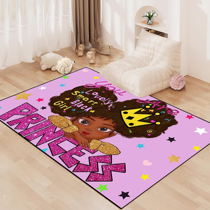 Black Girl Area Rug for Bedroom African American Rugs for Room Princess Carpet Kids Rugs for Bedroom African Girls Carpet for Living Room Teen Girls Yoga Mats, Pink, 4'×5'
