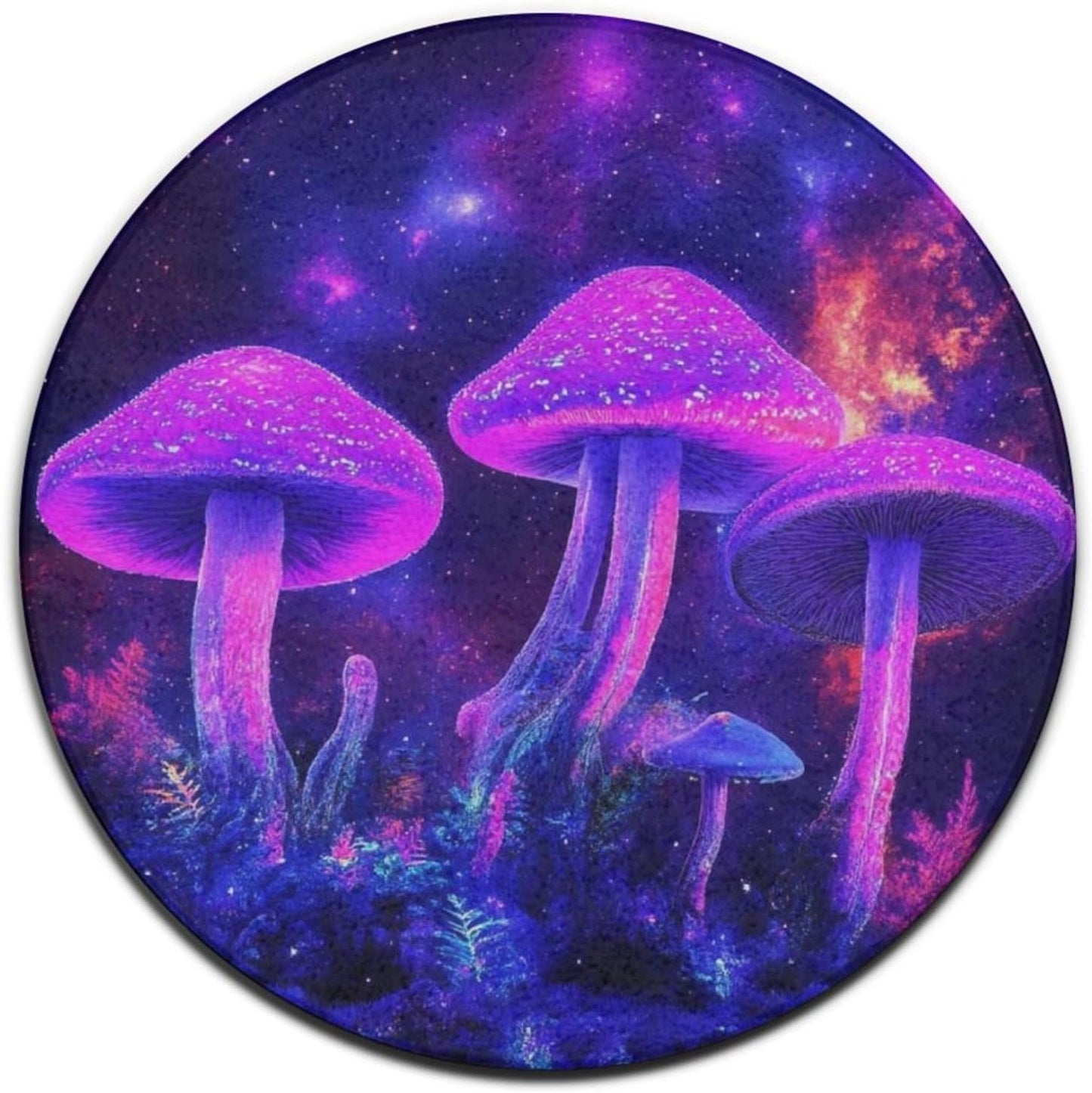 Machine Washable Modern Round Area Rug, Room Sofa Yoga Soft Round Carpet, Home Decor Non Slip Kitchen Office Circle Rug Trippy Rainbow Mushroom Tie Dye Art, 60inch