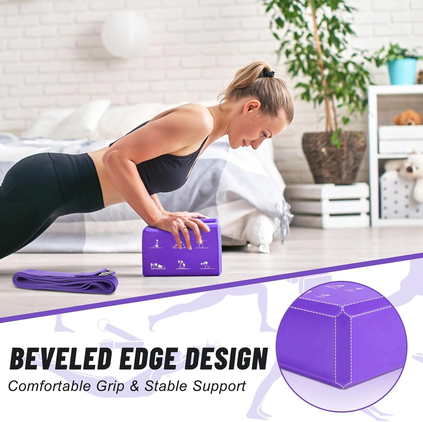 RETON 2 Pack Yoga Blocks and 2 Yoga Straps Set, Soft Non-Slip Yoga Block for Pilates, High Density EVA Foam Yoga Brick with Yoga Strap for General Fitness, Stretching, Improve Strength and Flexibility