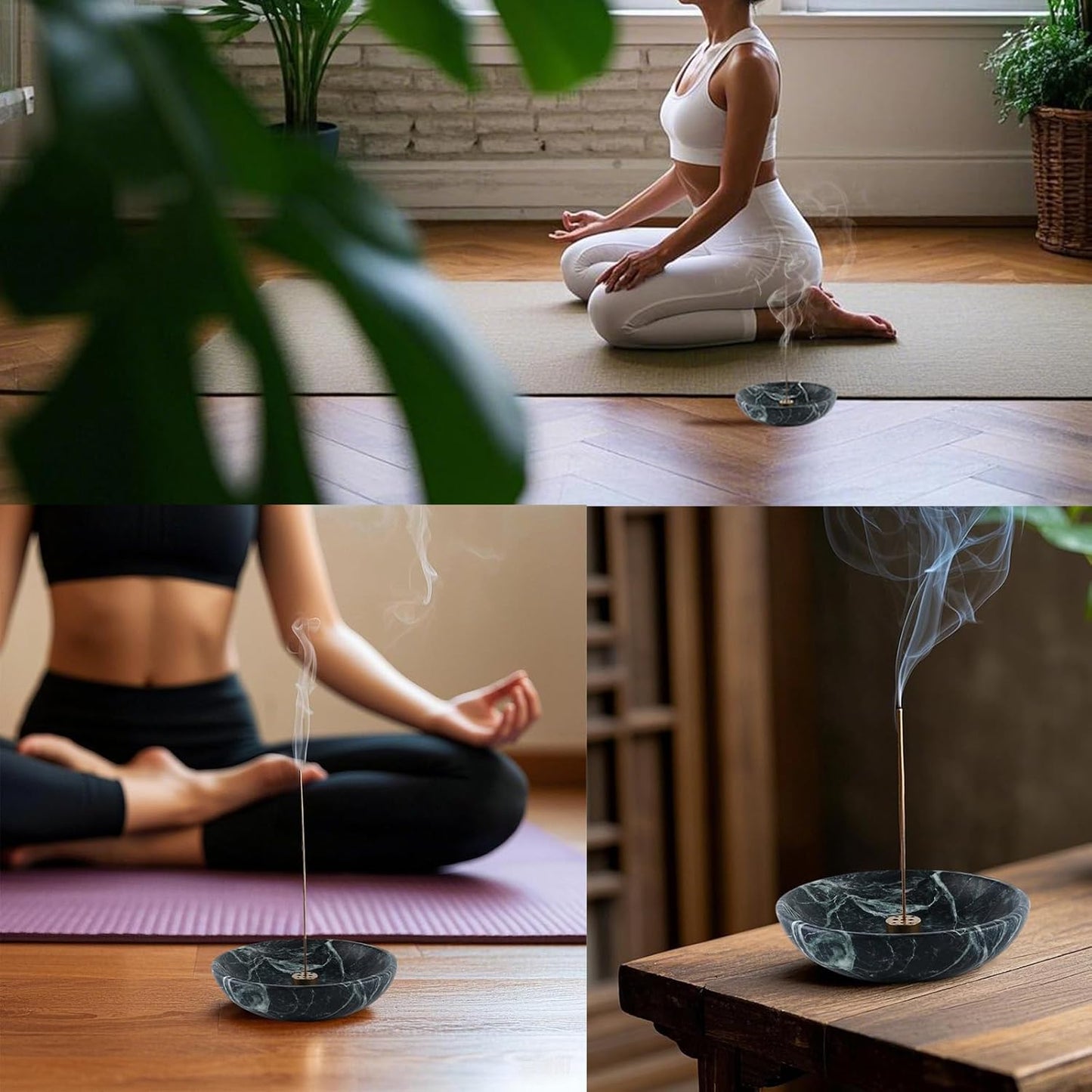 Koville Natural Marble Incense Holder, Incense Holder for Sticks with 9 Holes, Handmade Incense Burner Ash Catcher for Meditation Yoga SPA, Balsam Fir/Palo Santo/Sage/Cone (RoyalBeige)