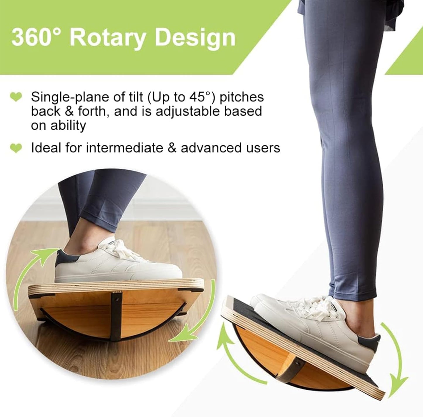 StrongTek Professional Wooden Balance Board, Rocker Board, Wood Standing Desk Accessory, Balancing Board for Under Desk, Anti Slip Roller, Core Strength, Stability, Office Wobble Boards