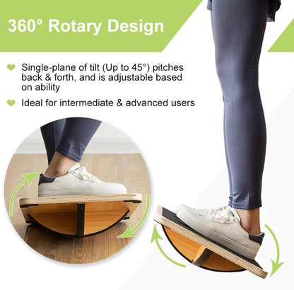 StrongTek Professional Wooden Balance Board, Rocker Board, Wood Standing Desk Accessory, Balancing Board for Under Desk, Anti Slip Roller, Core Strength, Stability, Office Wobble Boards