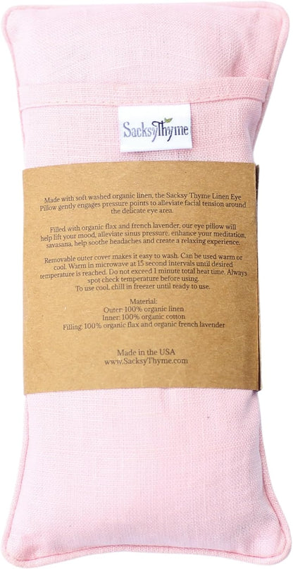 Sacksy Thyme Organic Linen Eye Pillow - Lavender & Flaxseed for Relaxation, Yoga, Stress Relief - Microwavable Heating Pad & Cool Compress - Made in USA - Gifts for Meditation