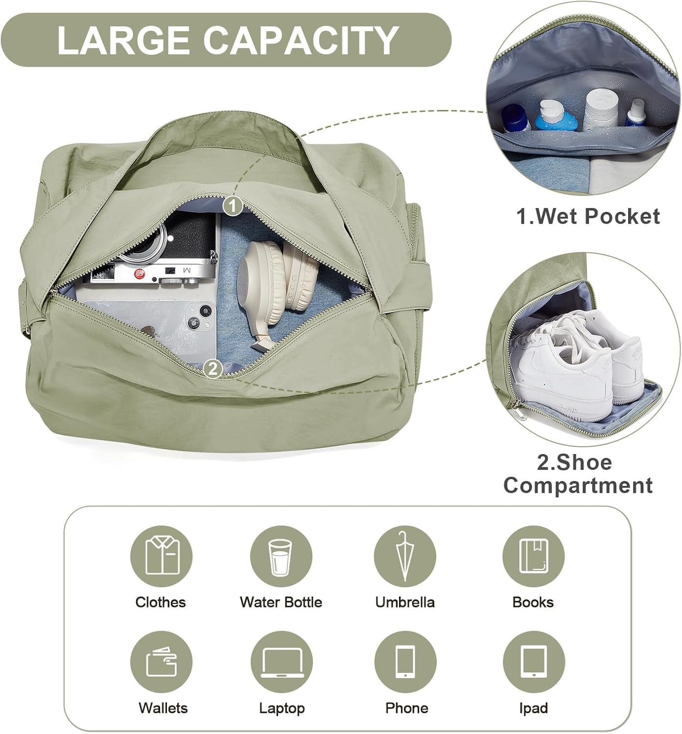 Small Gym Bag with Shoe Compartment, Workout Sport Duffle Bag for Women Travel, Waterproof Shoulder Overnight Bags Lightweight Carry on Tote Bags for Swim, Yoga, Dance