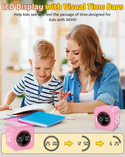 Digital Pomodoro Timer Cube 5/10/25/50min, Visual Productivity Flip Timer for Kids Classroom Desk, Custom Countdown, Silent and Sound Mode for ADHD Study Work Game Kitchen (Black)