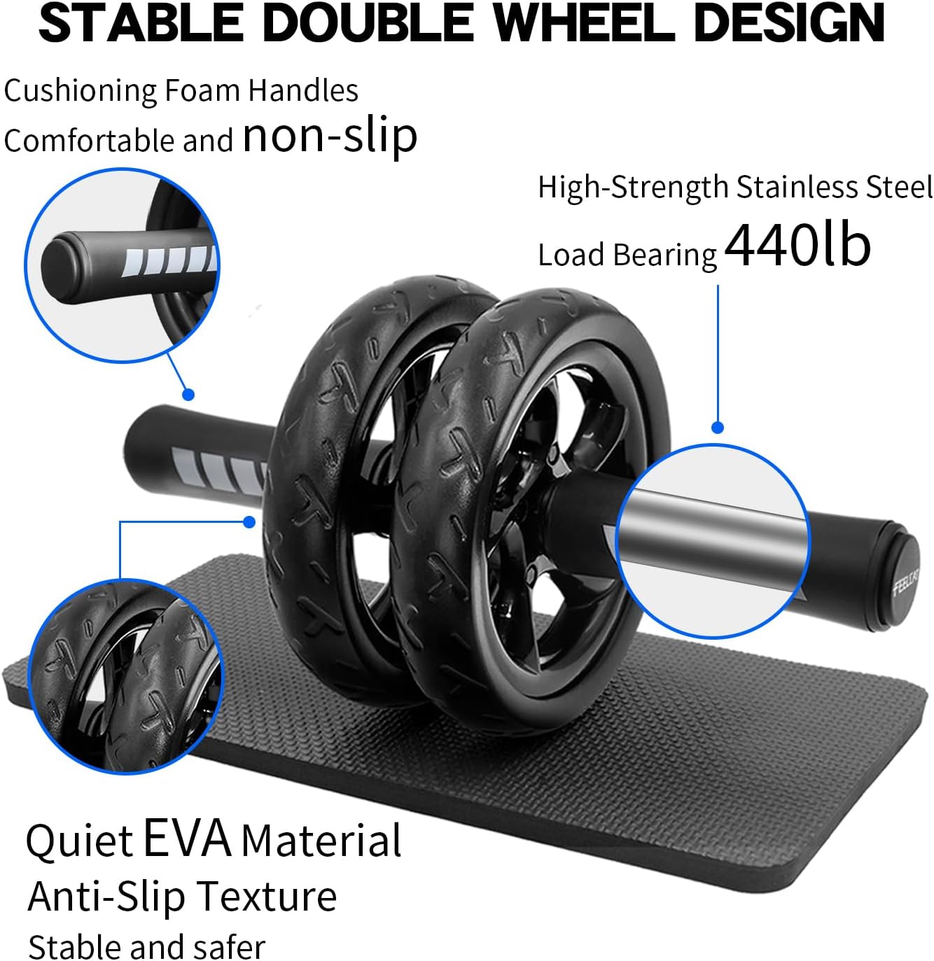 Ab roller wheel with knee pad for abdominal exercise core workout weight loss no noise easy to assembling light weight perfect home gym equipment for men & women