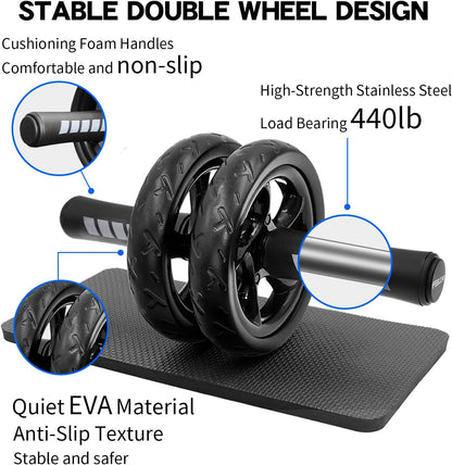 Ab roller wheel with knee pad for abdominal exercise core workout weight loss no noise easy to assembling light weight perfect home gym equipment for men & women
