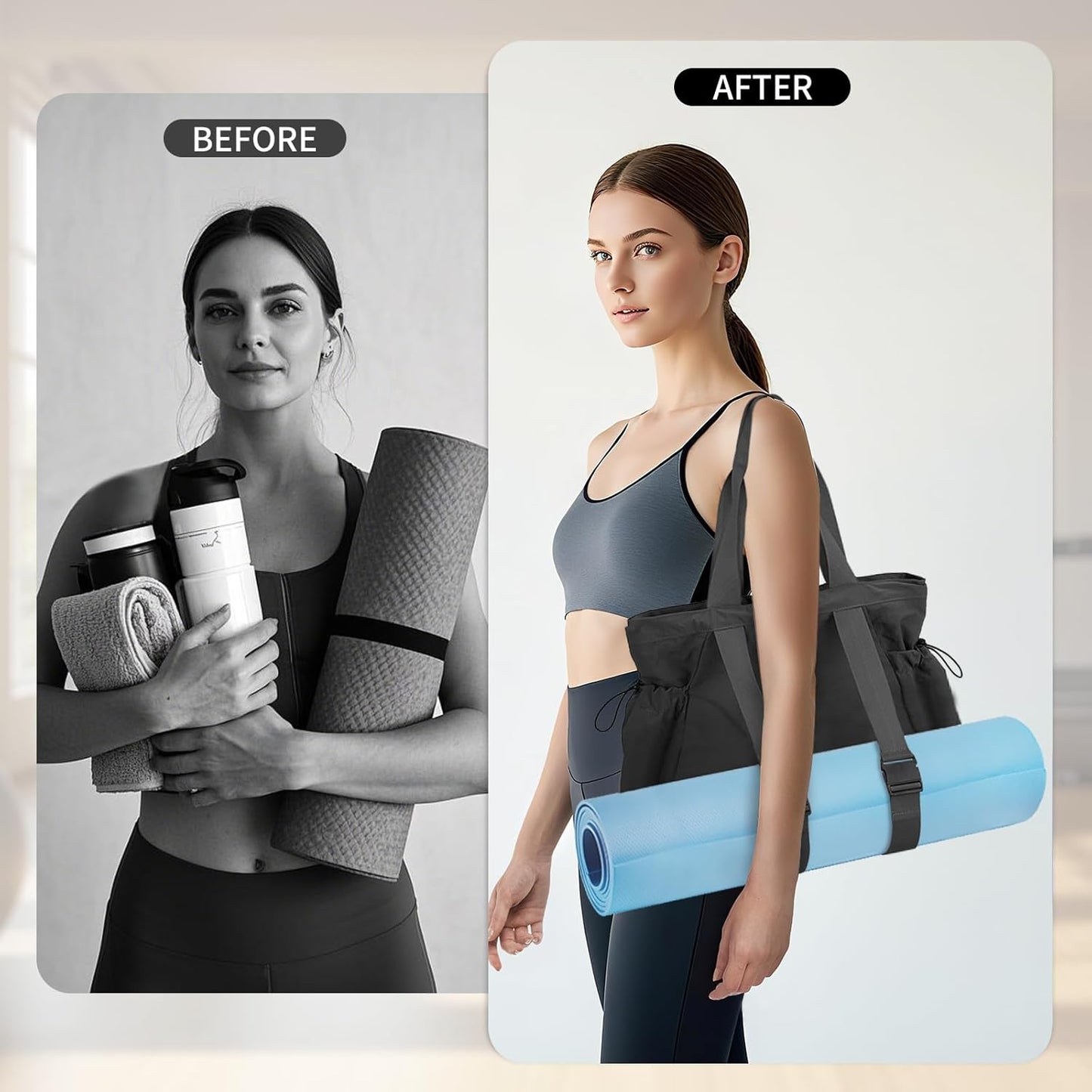 Yoga Bags for Women Gym Tote Bag with Adjustable Mat Holder Yoga Mat Carrier Shoulder Bags for Workout Pilates Travel Beach Work Shop