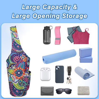 Yoga Mat Bag - Large Opening Long Tote Yoga Mat Carrier Holder Bag with Waterproof Wet Zipper Pocket and Drawstring Water Bottle Pocket - Yoga Bag Fit Most Size Mats