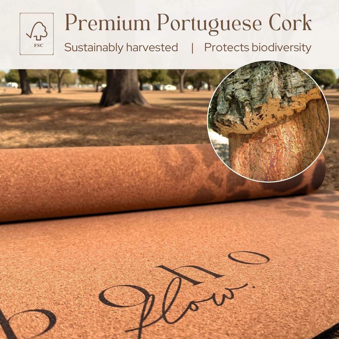 Designer Cork Yoga Mat – Signature Aesthetics on Quality Portuguese Cork with 5mm Solid Tree Rubber Base for Lasting Stability – Non Slip Grip, Odor Free and Non Toxic