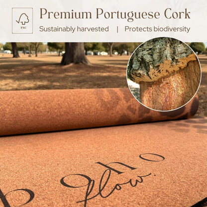 Designer Cork Yoga Mat – Signature Aesthetics on Quality Portuguese Cork with 5mm Solid Tree Rubber Base for Lasting Stability – Non Slip Grip, Odor Free and Non Toxic