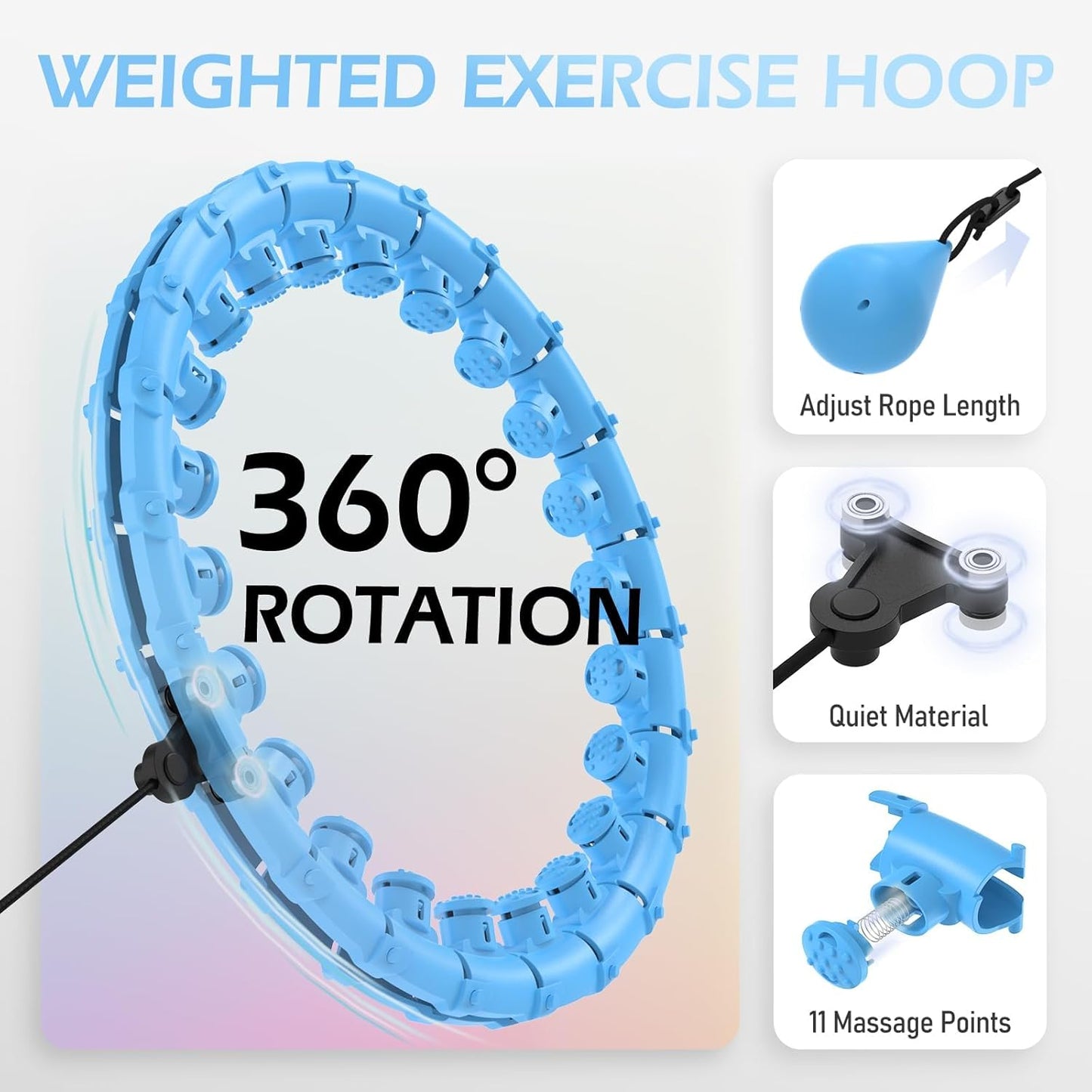 JLoibao Weighted Hula Circle for Adults Weight Loss, Infinity Fitness Hoop Plus Size 51 Inch with Sweat Belt, Include 27 Detachable Links and Waist Trainer for Women