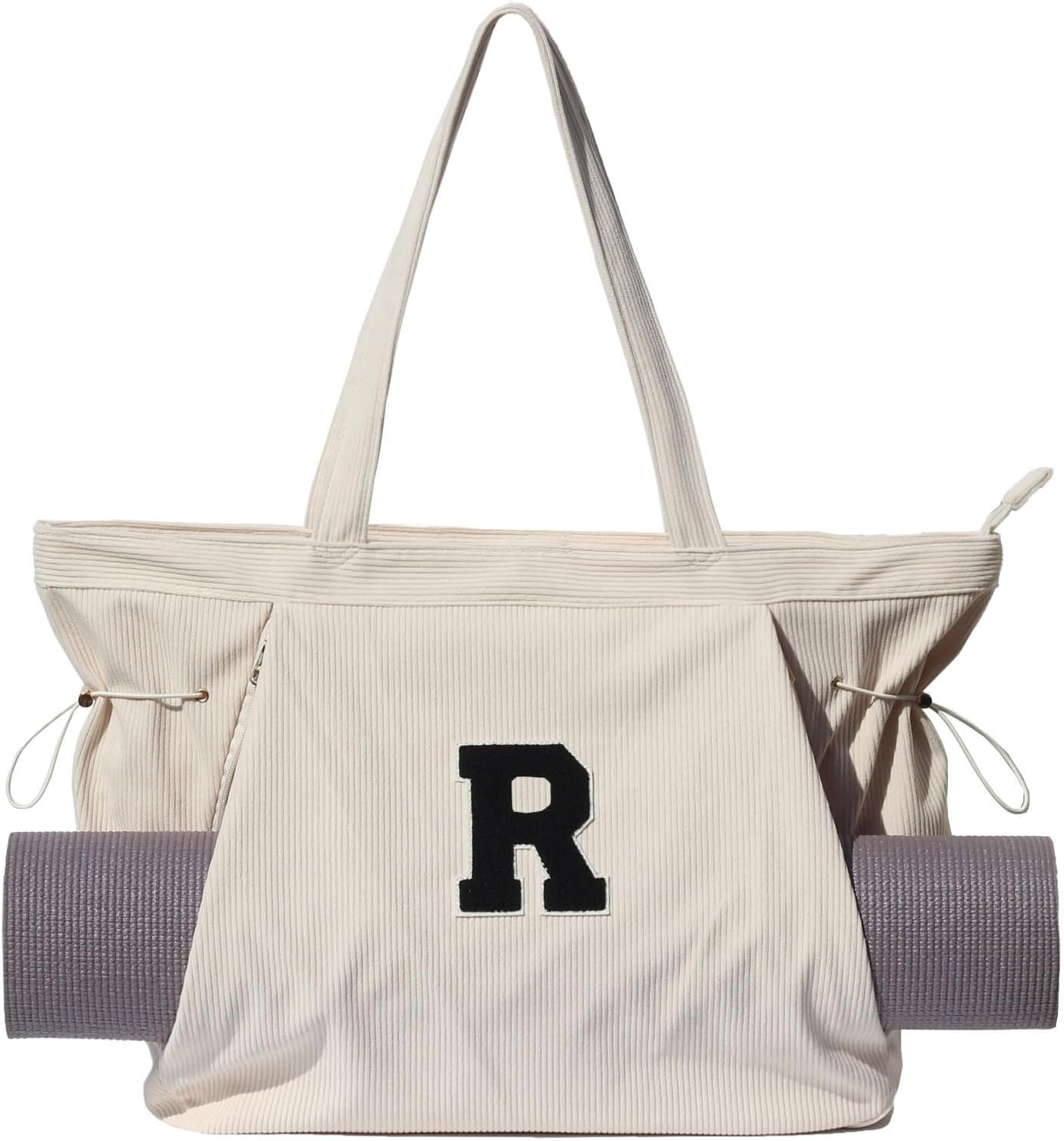 ESVAN Corduroy Yoga Tote Bag Gifts for Women Drawstring Yoga Mat Bag for Office Workout Travel Carryall Pilates Gym