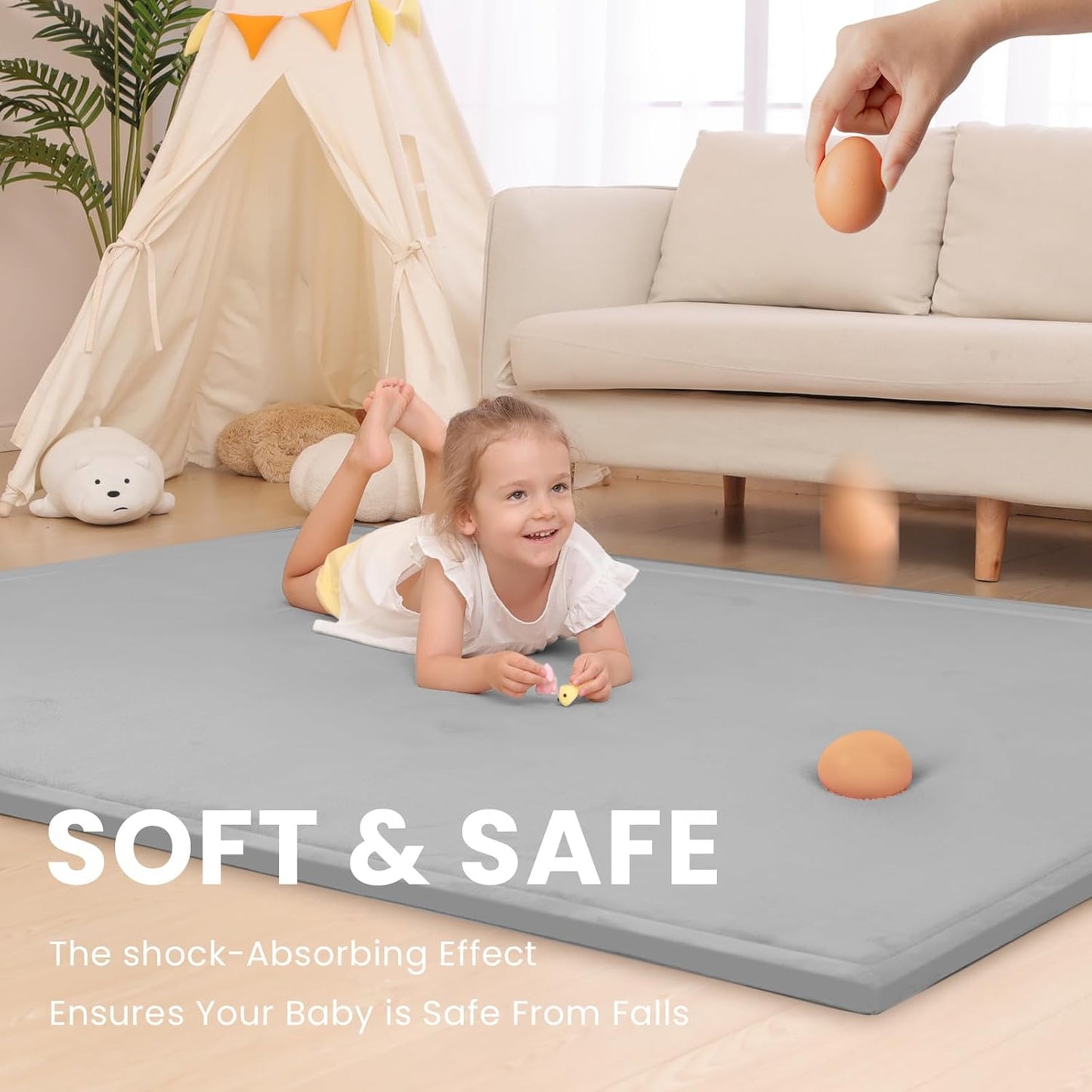 Baby Play Mat for Floor,1.3" Thick Memory Foam Tummy Time Mat,Soft Coral Velvet Nursery Rug,Large Non Slip for Crawling,Toddlers,Infants,Kids,Yoga & Tatami Style for Living Room(Dark Gray)