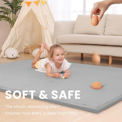 Baby Play Mat for Floor,1.3" Thick Memory Foam Tummy Time Mat,Soft Coral Velvet Nursery Rug,Large Non Slip for Crawling,Toddlers,Infants,Kids,Yoga & Tatami Style for Living Room(Dark Gray)