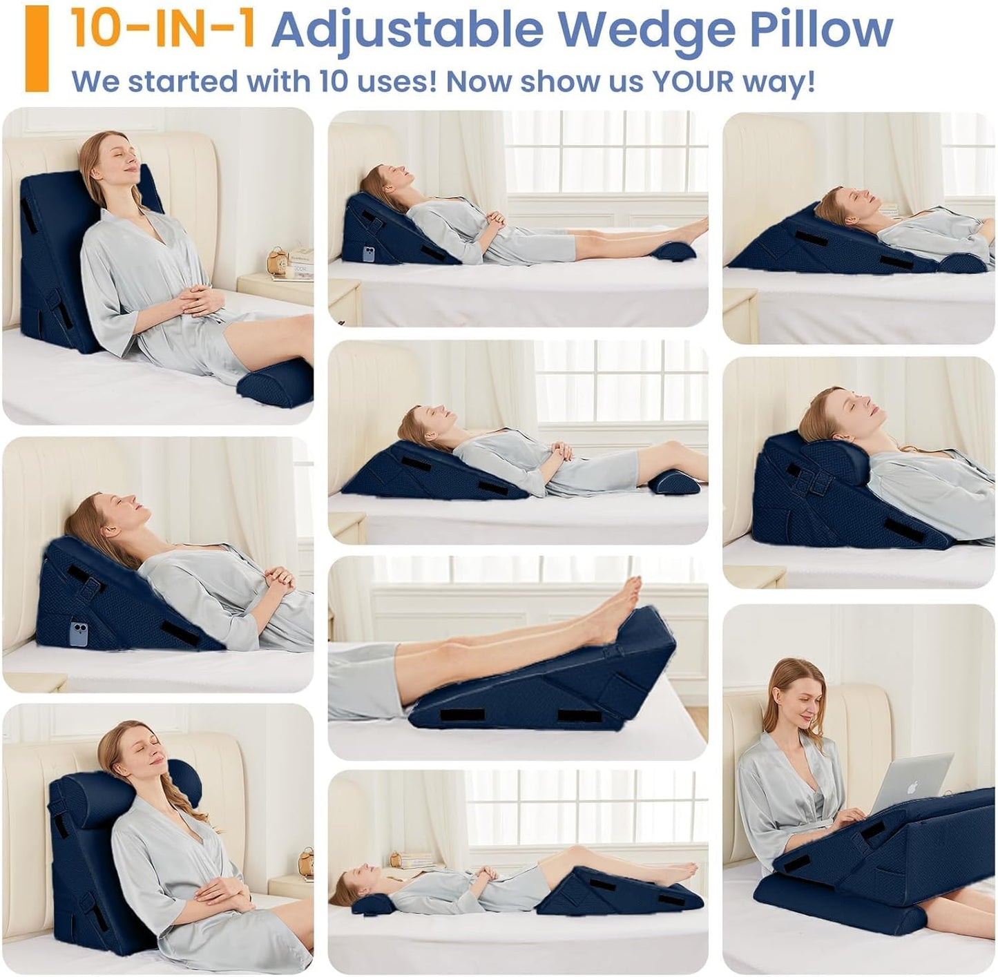 Sasttie Wedge Pillow Set for After Surgery, 2PCS Adjustable Bed Wedge Pillow Headboard with Memory Foam Neck Cushion – for Acid Reflux, Sleeping, Neck & Back Support, Dark Grey