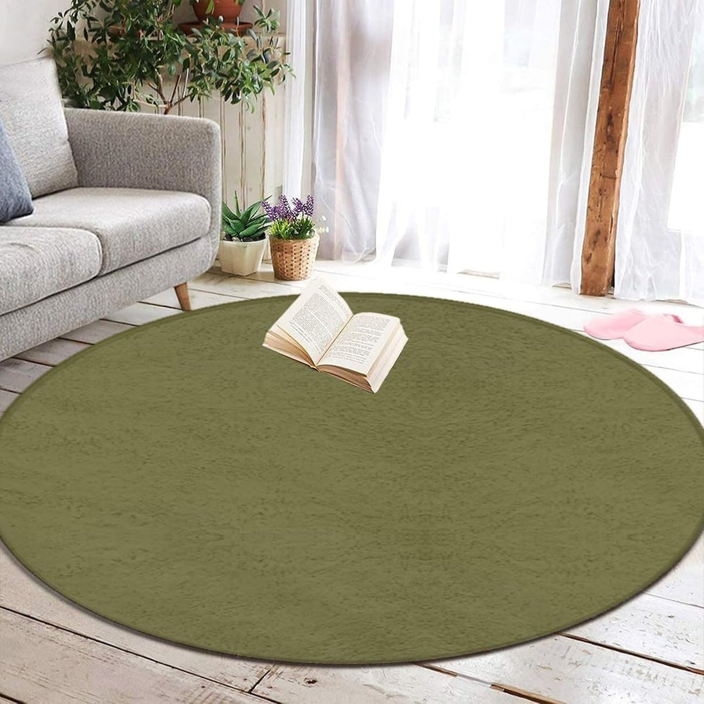 Women's Large Home Decor Mat, Soft Round Yoga Carpet, Non Slip Machine Washable Home Office Circle Rug Purple
