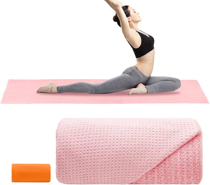 Yoga Mat Towel Non Slip for Hot Yoga, with a Sweat Towel, Anti-Slip Silicone Grip Dot, Waffle Fiber 400GSM,72'' x 25'' Mat Size,Grippy Yoga Mat Towel, Soft Absorbent for Hot Exercise,Bikram,Pilates