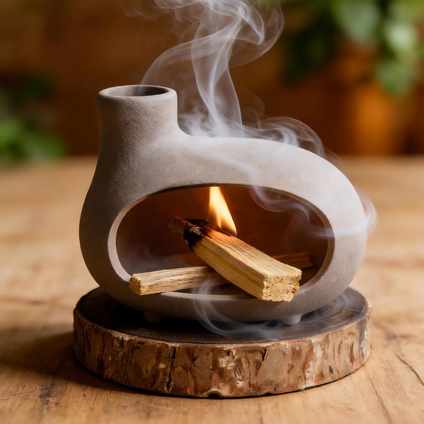 MOUGIGI Terracotta Palo Santo Holder - Modern Chiminea Incense Burner for Yoga, Meditation, and Energy Cleansing - Wood Sticks Dish, Sage Ash Catcher, Smudge Bowl, Cone Burner - Unique Meditation Gift