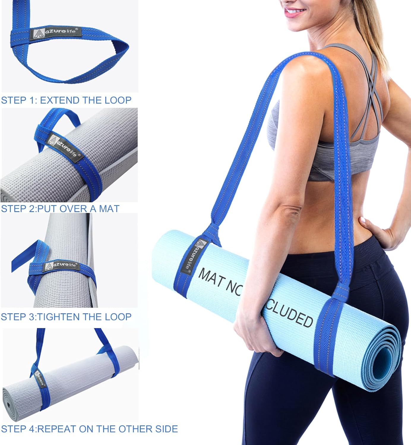 A AZURELIFE [MAT NOT Included] Yoga Mat Sling, Yoga Mat Straps for Carrying, Easy-Cinch Yoga Mat Holder Strap