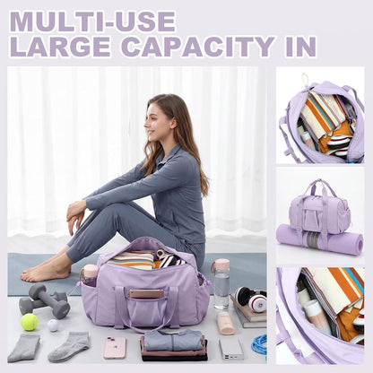 LEDAOU Small Gym Bag for Women, Mini Duffle Bag with Yoga Mat Holder Lightweight Carry On Sports Bag with Separate Shoe Pocket and Wet Pocket Duffel Bags Dance Yoga Workout Bag (Pink)