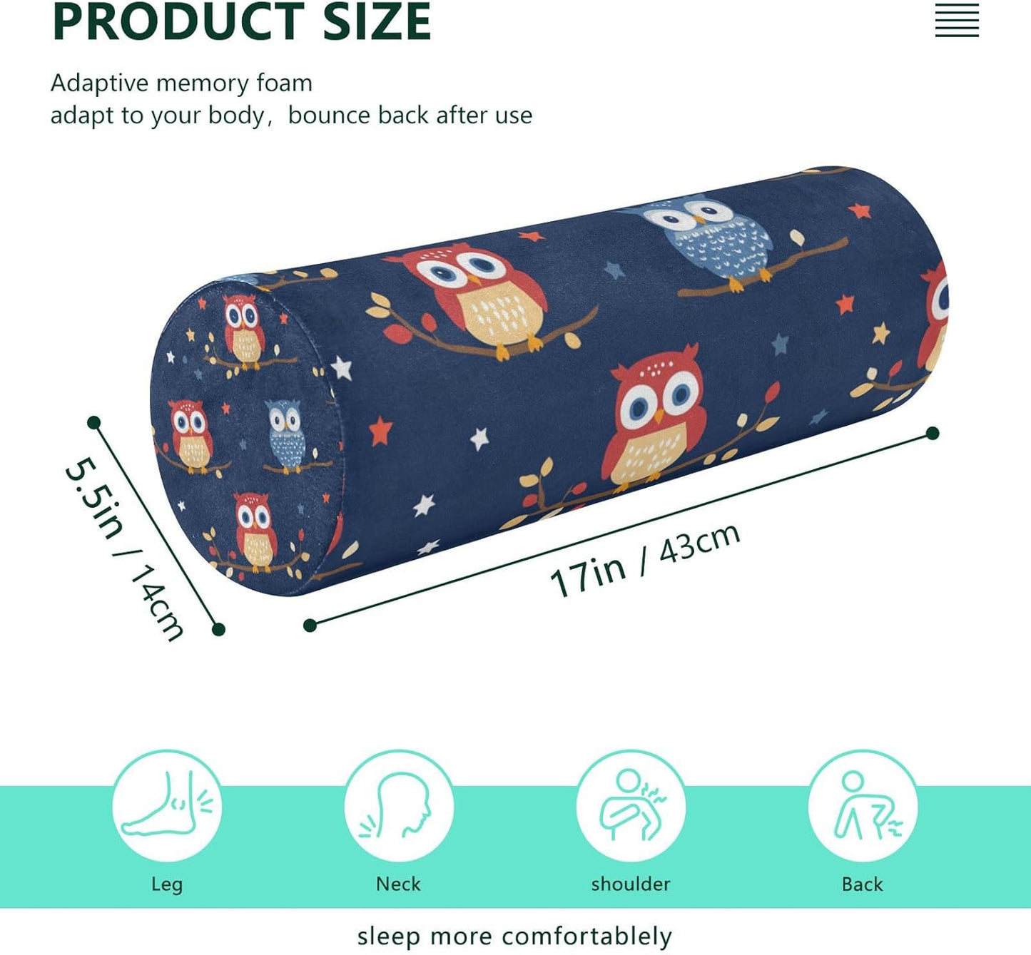 c Neck Roll Pillow Bolster Round Health Memory Foam Long Cervical Cylinder Pillows with Removable Washable Cover for Body Bed Legs Back Yoga - Colors B