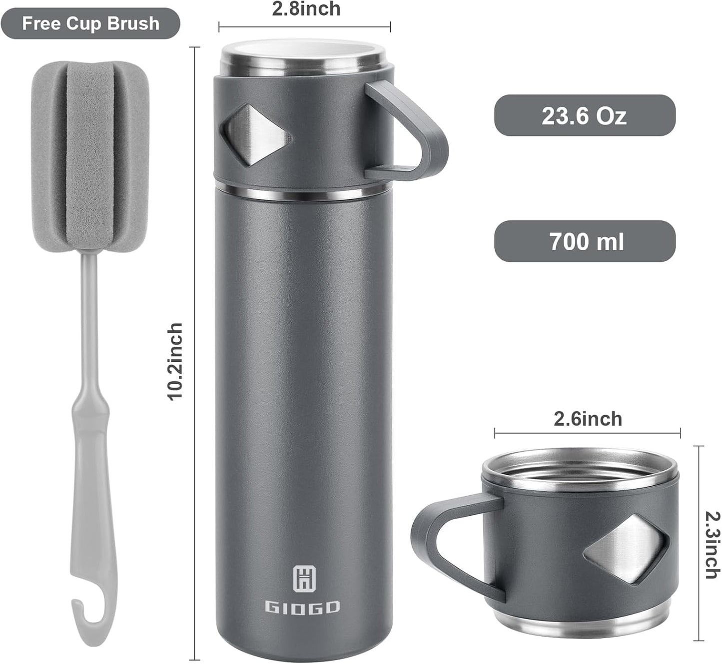 Stainless Steel Thermo 500ml/16.9oz Vacuum Insulated Bottle with Cup for Coffee Hot drink and Cold drink water flask.(Pink,Set)
